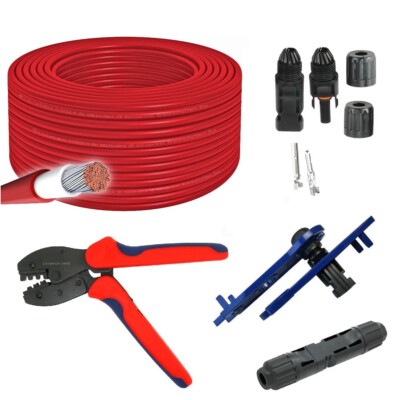 50m Solarkabel 4 mm² H1Z2Z2-K Solar Kabel Crimpzange 10 Paar Solarstecker Set