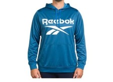  Reebok Blue Heather Hooded Performance Sweatshirt Mens Size Large NWT 