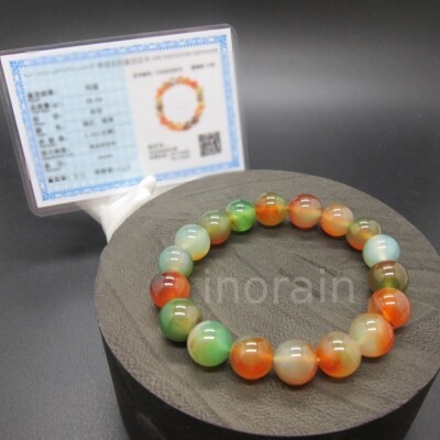 Certified Natural Elastic Colorful Peacock Agate 10mm Round Beads Bracelet 
