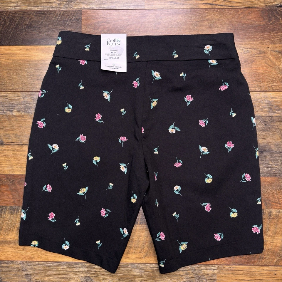 Bermudas Croft & Barrow para mujer 10 pequeñas negras florales tiro medio elásticas nuevas Foto 2 de 4