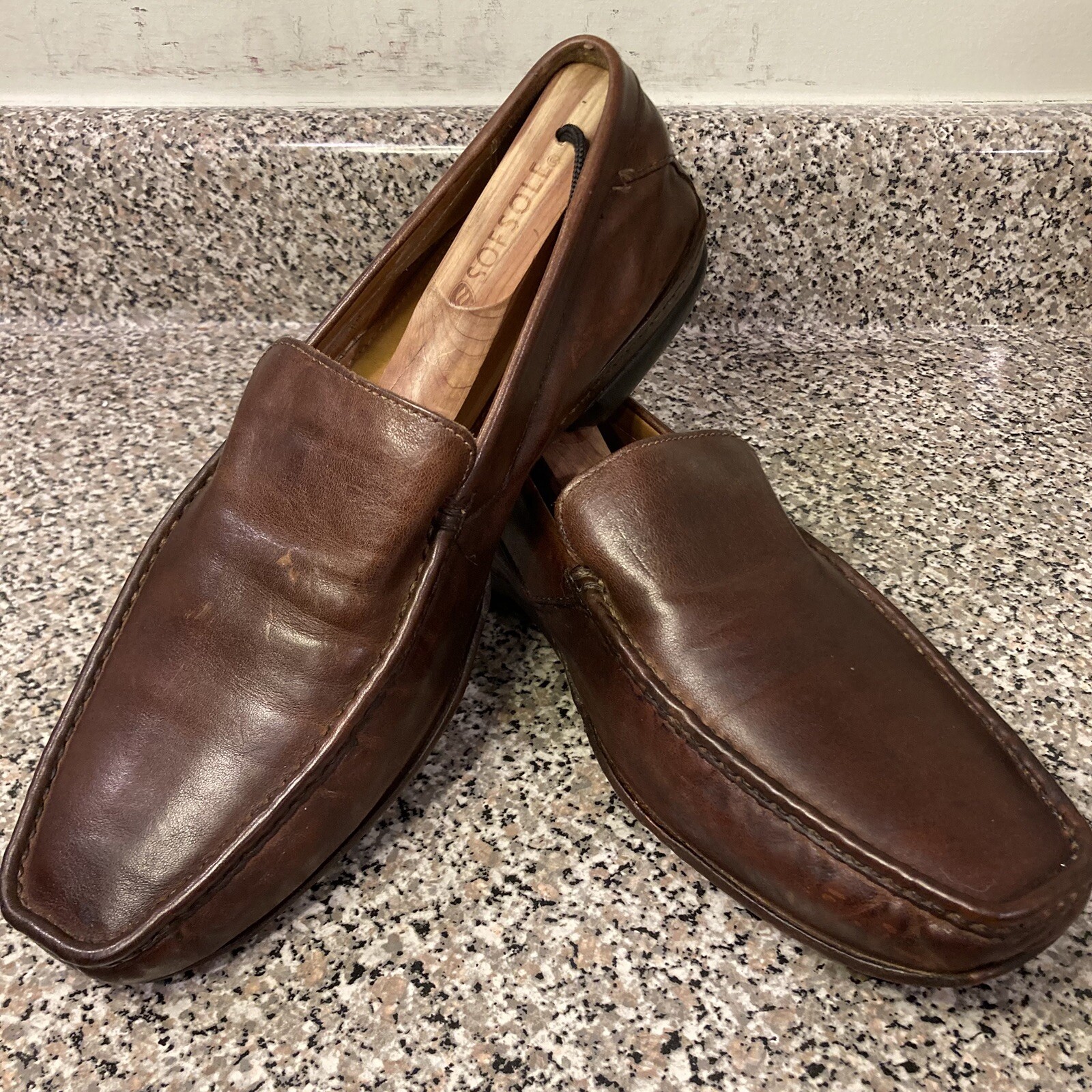 SAOLA Mocassini Cole Haan in pelle marrone punta quadrata comodi slip on uomo 9 5 M usati in ottime condizioni