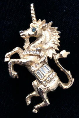 Vintage Signed GOLDEN UNICORN Figural PIN~Rhinestone Saddle,fjt | eBay