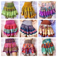 10Pc Lot Indian Vintage Hippie Silk Sari Ibiza Skirt Dress Beach Wear Sari Skirt