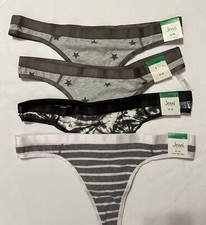 Jenni Women's Thongs 4 Pair Size Large, Simple Stripe, Stars, and TieDye NEW