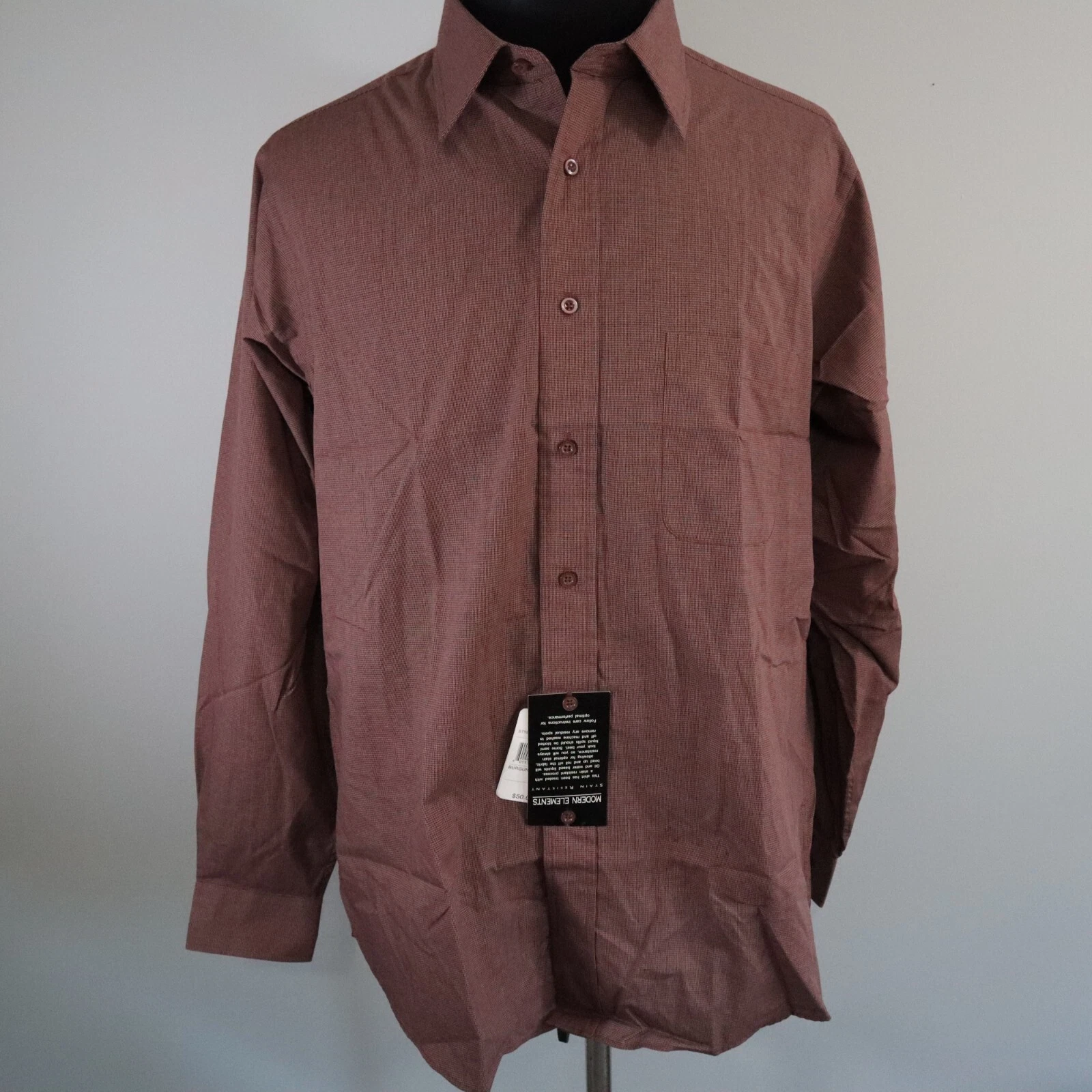 Modern Elements Shirt Mens Large 16.5 34/35 Pocket Button Up Red Long Sleeve NWT
