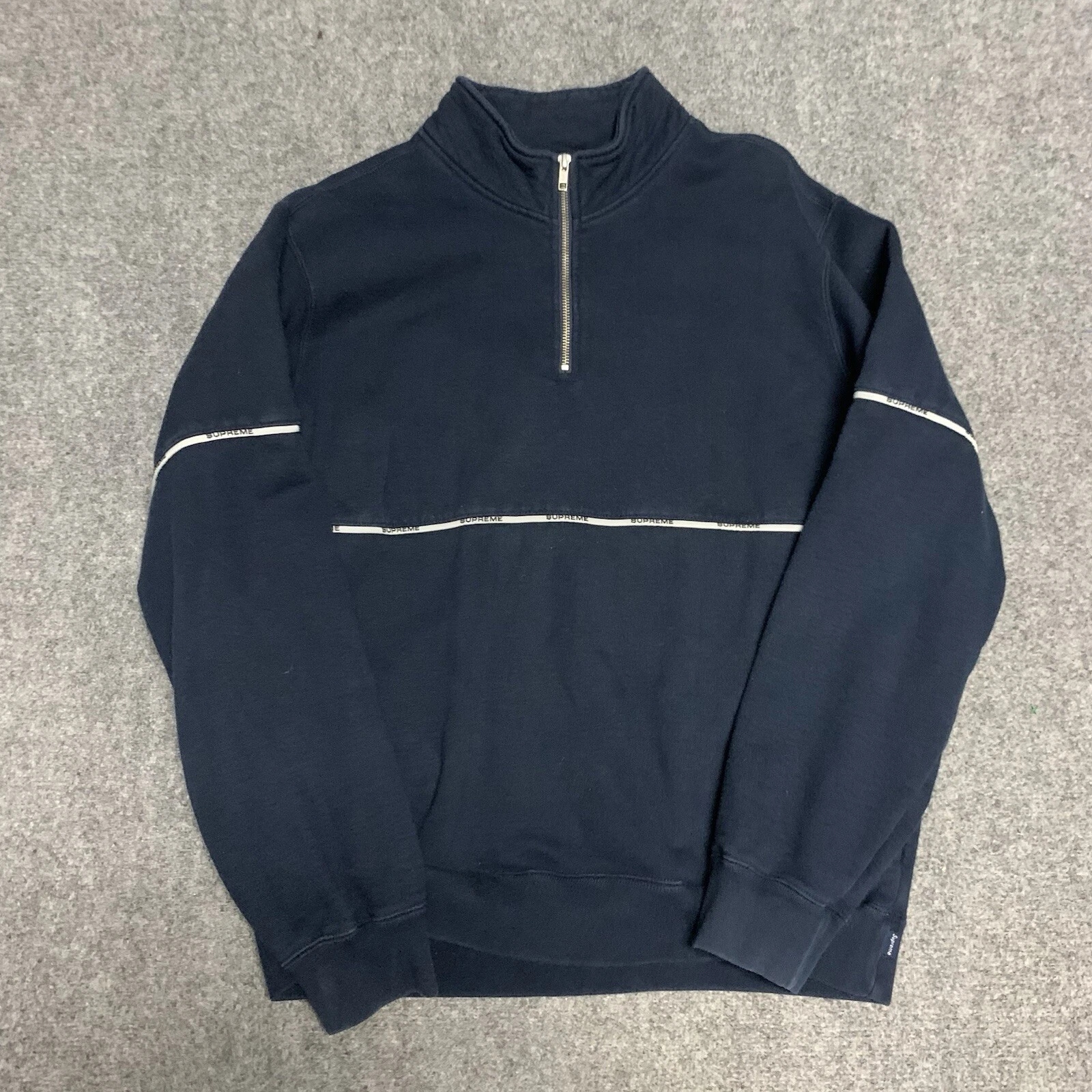 Sweat shirt demi fermeture éclair logo suprême bleu marine homme taille moyenne pull Ss18