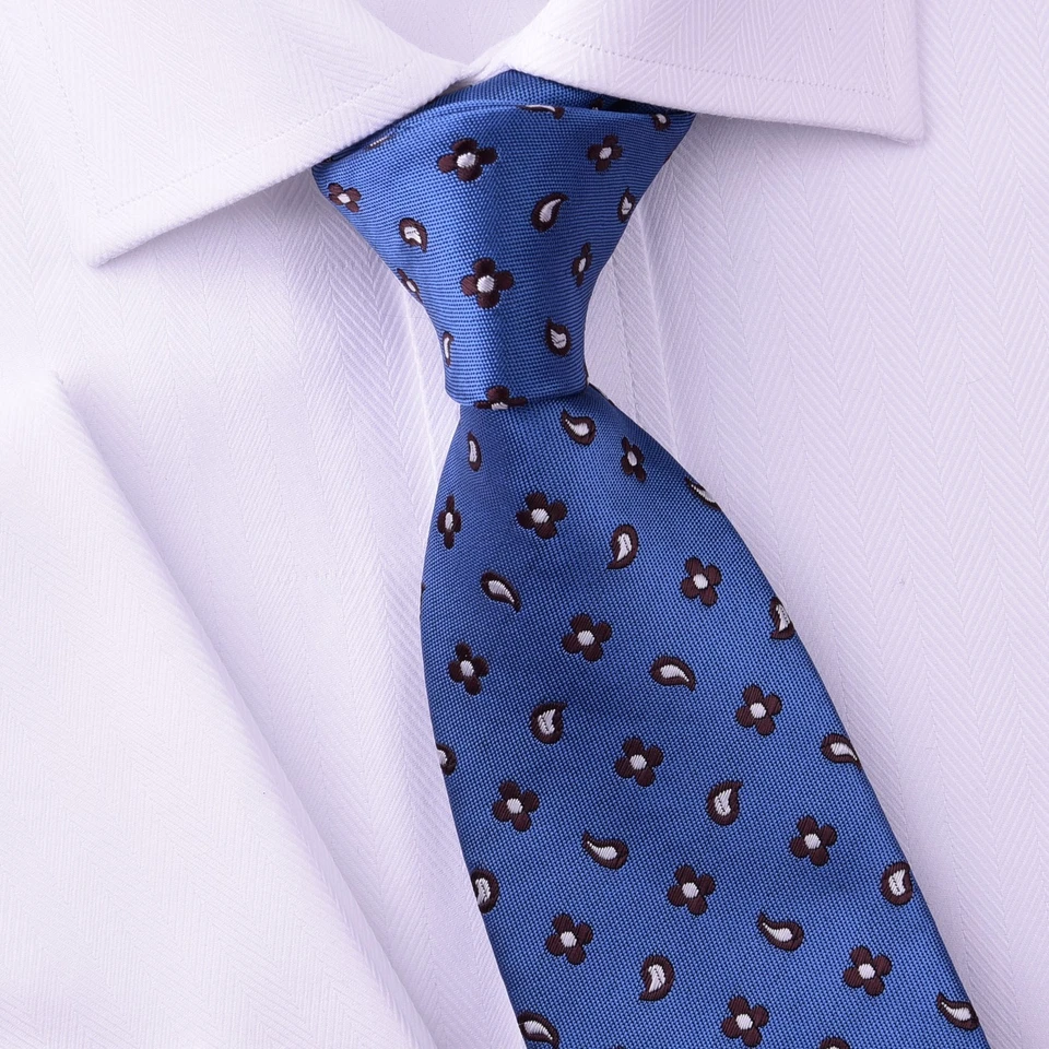 Corbata clásica azul gota ego floral cachemira ribete negro para hombre 8 cm moda Foto 3 de 4