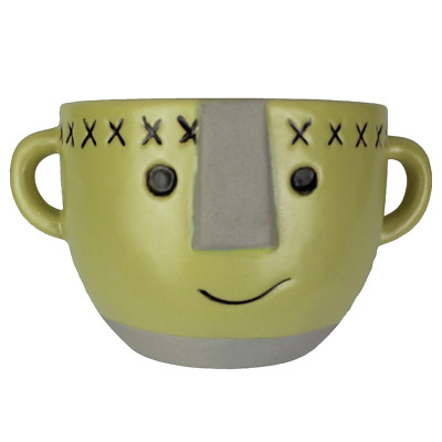 Ceramic Face Planter Fun Tribal Head Bowl Pastel Yellow Aztec Mayan Pot 5''x 6''