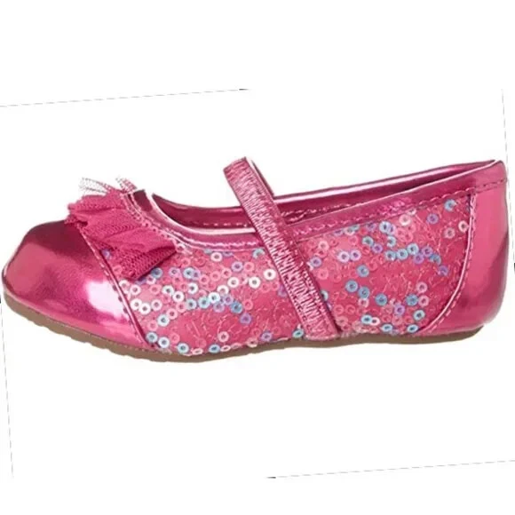 NUEVO Stride Rite Kid Quinn Magenta Azul Lentejuelas Metálicas Volantes Vestido Zapato Plano Foto 2 de 4