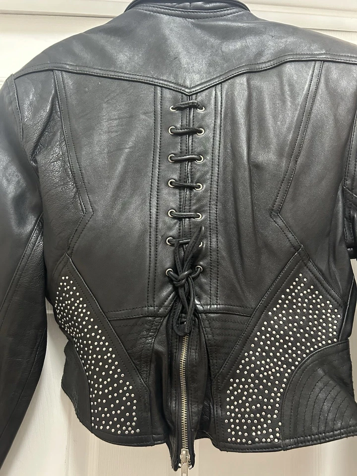 Vintage Morgan Wear Black Studded Edgy Leather Moto Rocker Biker Jacket - Image 2 of 4