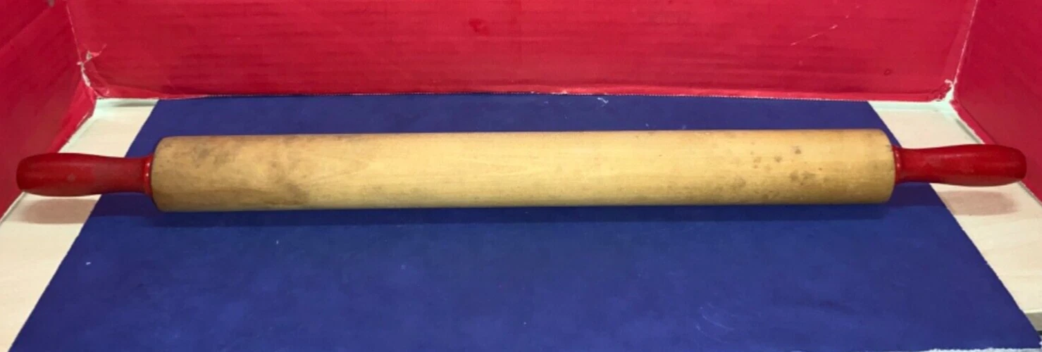 Vintage Wooden Rolling Pin w/ Red Handles - 23” - AS IS
