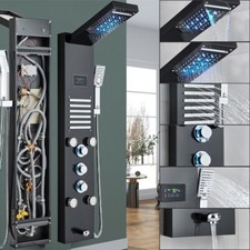 Stainless Steel LED Shower Panel Tower Massage System Rain Waterfall Jets Mixer