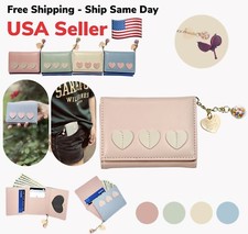Cute Hearts Leather Trifold Wallet w Charm For Women Girl Card, Bill - Pink US