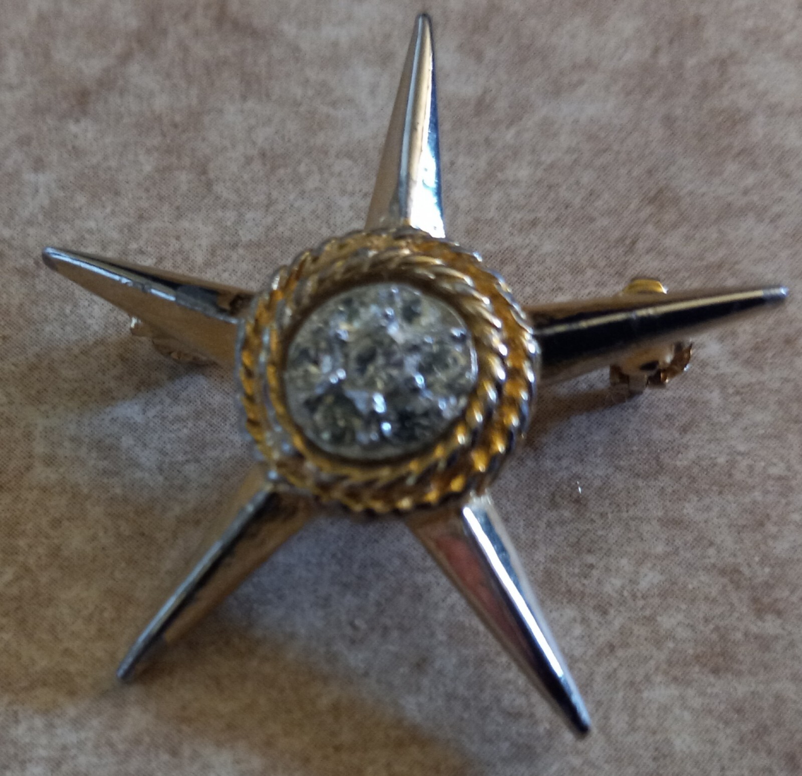 Antique/Vintage Brooch Star Silver and Gold Tone . Gem