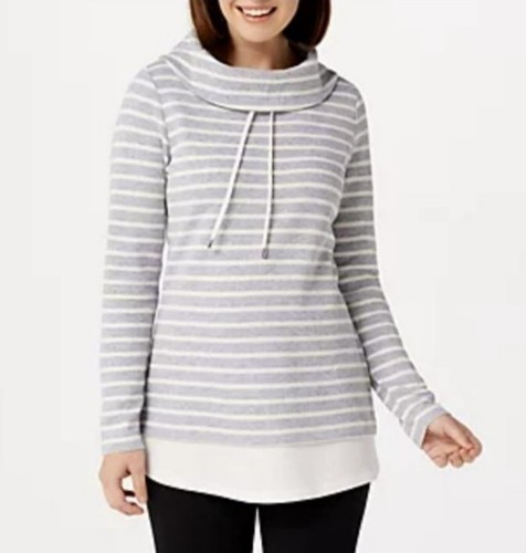 Denim & Co. Regular gestreifte Waffelstrick Tunika mit festem Besatz, grau, neu, Gr. S