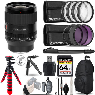 Sony FE 35mm f/1.4 GM Lens +MACRO, UV-CPL-FLD Filter + Monopad -64GB