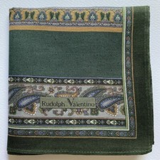 HANDKERCHIEF VINTAGE ART GREEN PAISLEY COTTON MEN'S POCKET SQUARE 18" A-0443
