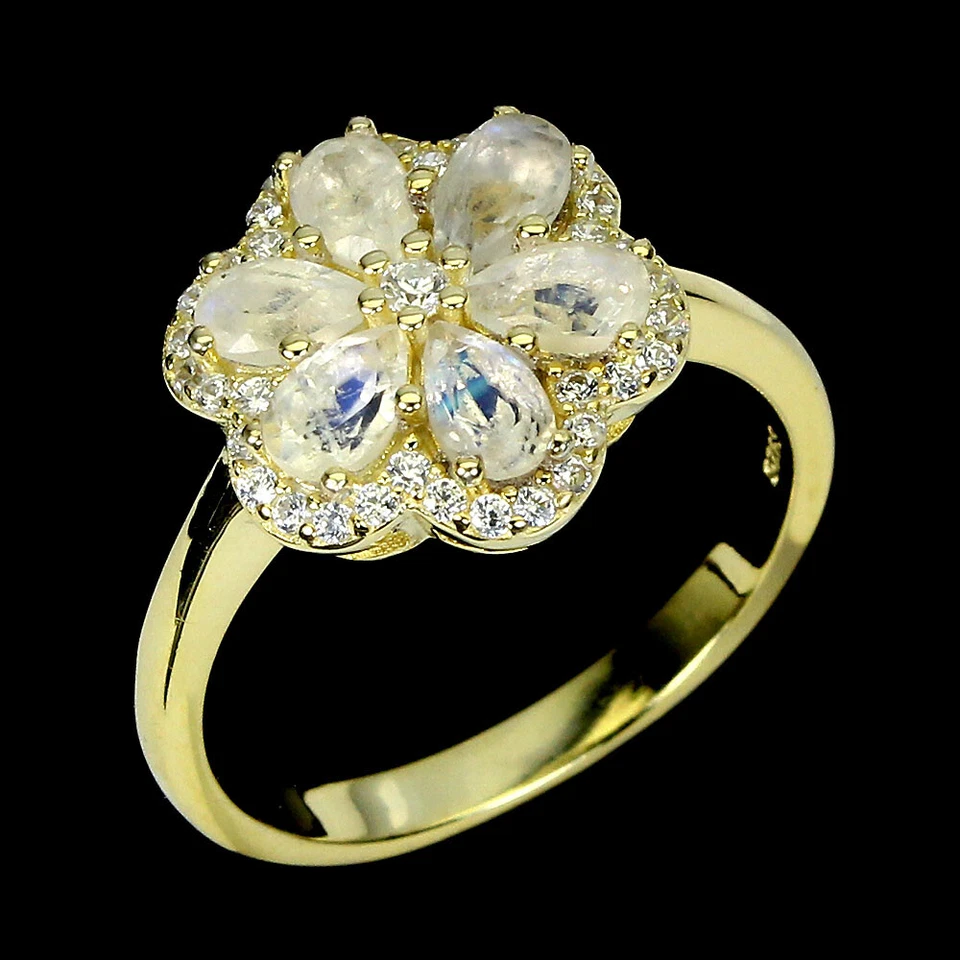 925 Sterling Silver Pear Moonstone 5x3mm Simulated Cz Ring Size 8 - Image 2 of 4