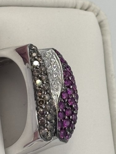 Size 8 Levian Ring 18K Gold with White & Chocolate Diamonds and Pink Sapphires - 第 11/11 張圖片