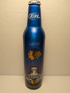 Bud Light 16 oz. alum beer bottle 2010 Stanley Cup Chicago Blackhawks - EMPTY