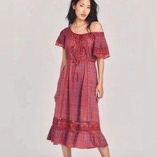LoveShackFancy Madeline Midi Dress Plaid Ruby Red Eyelet Cottagecore Medium