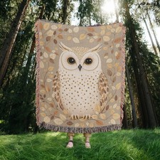 Owl Woven Cotton Throw Blanket