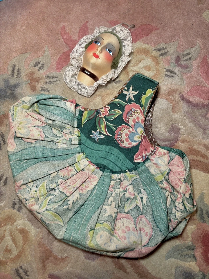 Bolso de mano vintage floral verde años 40 con ribete de cuero Foto 2 de 4