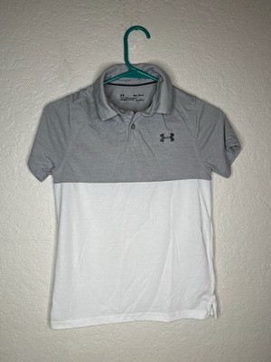 Boys Under Armour S/S Polo Golf Shirt Youth Medium M YM - Gray - Poly