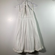 Womens J Crew Baby Doll Halter Top Dress Swiss Dot Lined White 8 Ruffle Hem