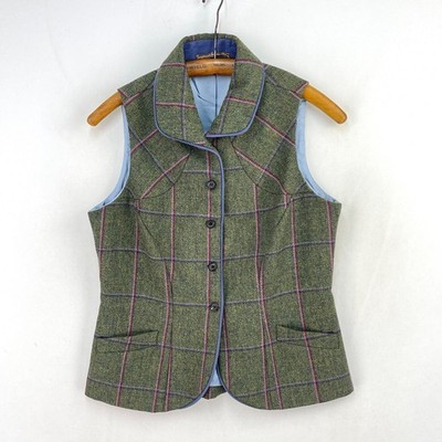 Timothy Foxx Tweed Weste Damen 10 grün Wolle Country Hacking Weste Gilet