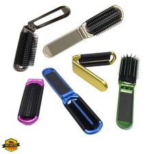 2 Assorted Colors Folding Hair Brush With Mirror Compact Pocket Size Travel C...