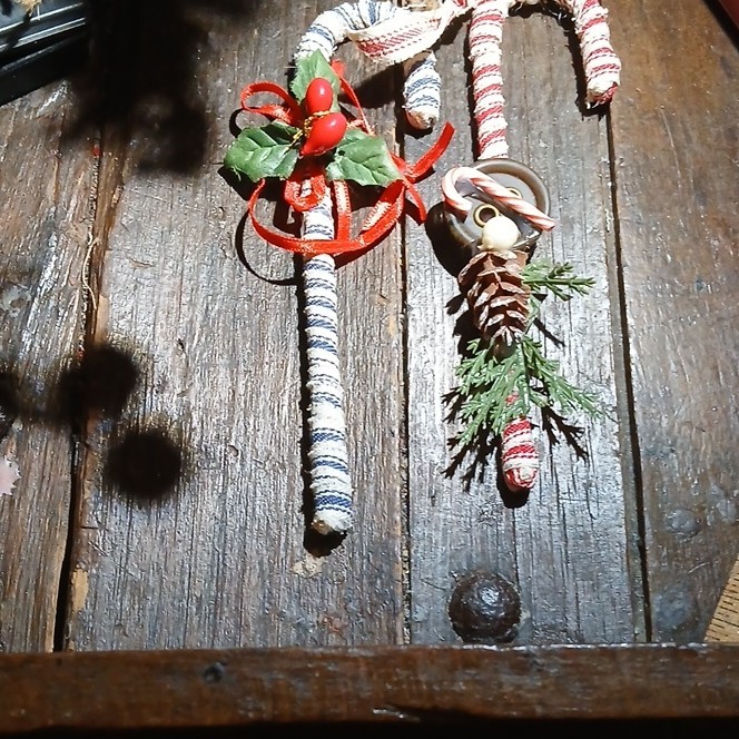 Handmade Candy Cane Christmas Ornaments with Pinecone Set of 2
