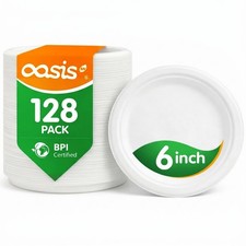6 Inch Paper Plates 128 Pack, Small Dessert Plates Disposable, Heavy Duty Com...