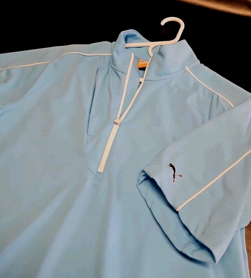 Puma Media Cremallera Pullover Camisa de Golf Chaqueta Célula de Viento Azul Manga Corta Para Hombres Mediana Foto 2 de 4