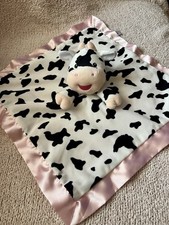 Babycolor Cow Security Blanket Plush Lovey Pink Satin Trim Black White Spotted