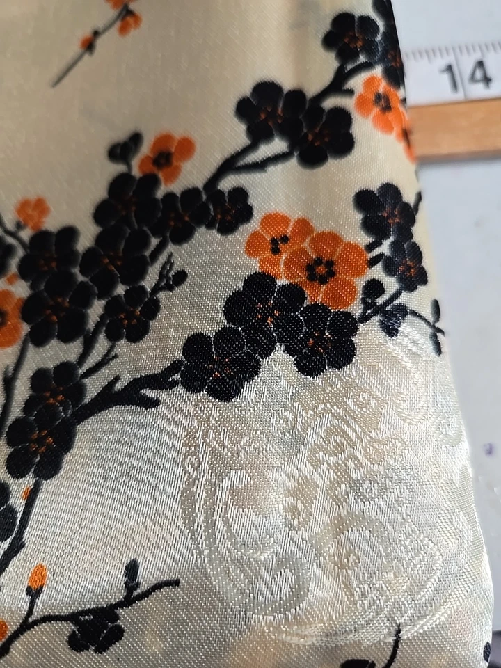Vtg Orange Blossom Floral Chinese Satin Fabric 2 Yds X 54" Wide - Image 4 of 4