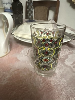 REIMS France MCM Green & Blue Paisley Tea Juice Glass Vintage 3.25''