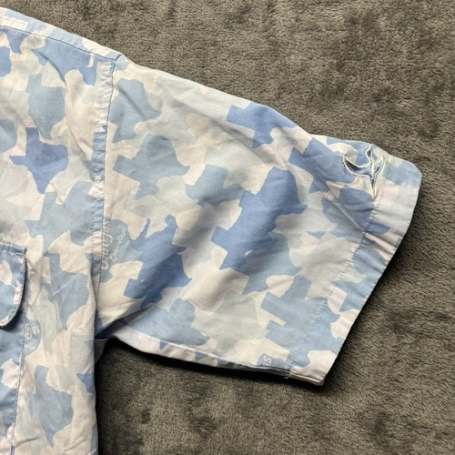 Old Tejas Shirt Mens Medium Blue Camouflage Short Sleeve Button Up Fishing Texas - Picture 2 of 12