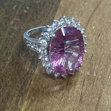 925 Silver Pink Center Stone White Accent Stones Cocktail Ring Sz 8 8 Grams