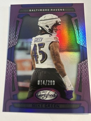 Mike Green RC 2025 Certified Purple #/299 Baltimore Ravens Rookie Card