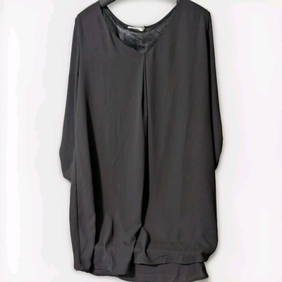 Lush Women s Size Large L 3/4 Sleeve V Neck Solid Black Blouse