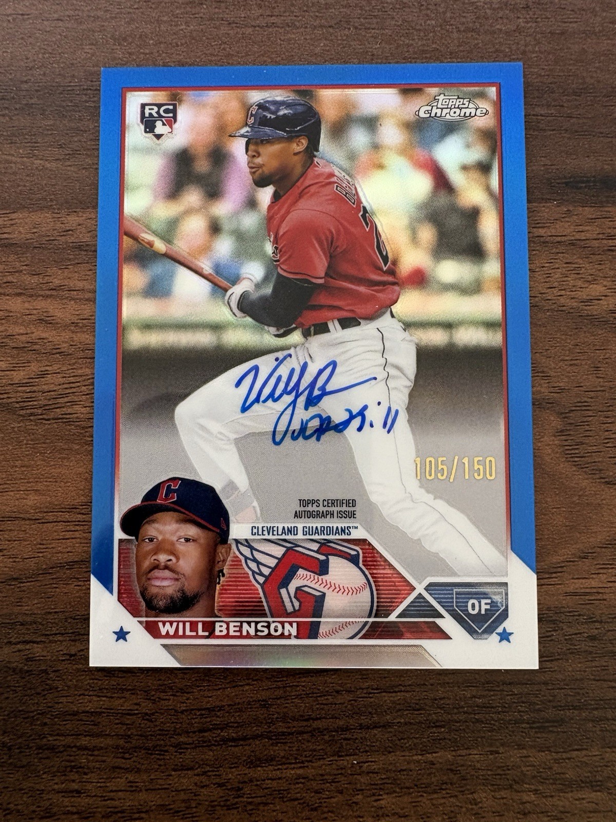 105/150 2023 Topps Chrome Blue Refractor Will Benson RC Rookie AUTO RA-WB NM