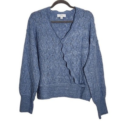 CeCe Blue Pointelle Fuzzy Sweater Size XL NWT