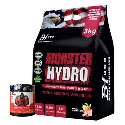 Monster Hydro 3kg Protein & Carbs High Performance + FREE BCAA -Black Hammer USA