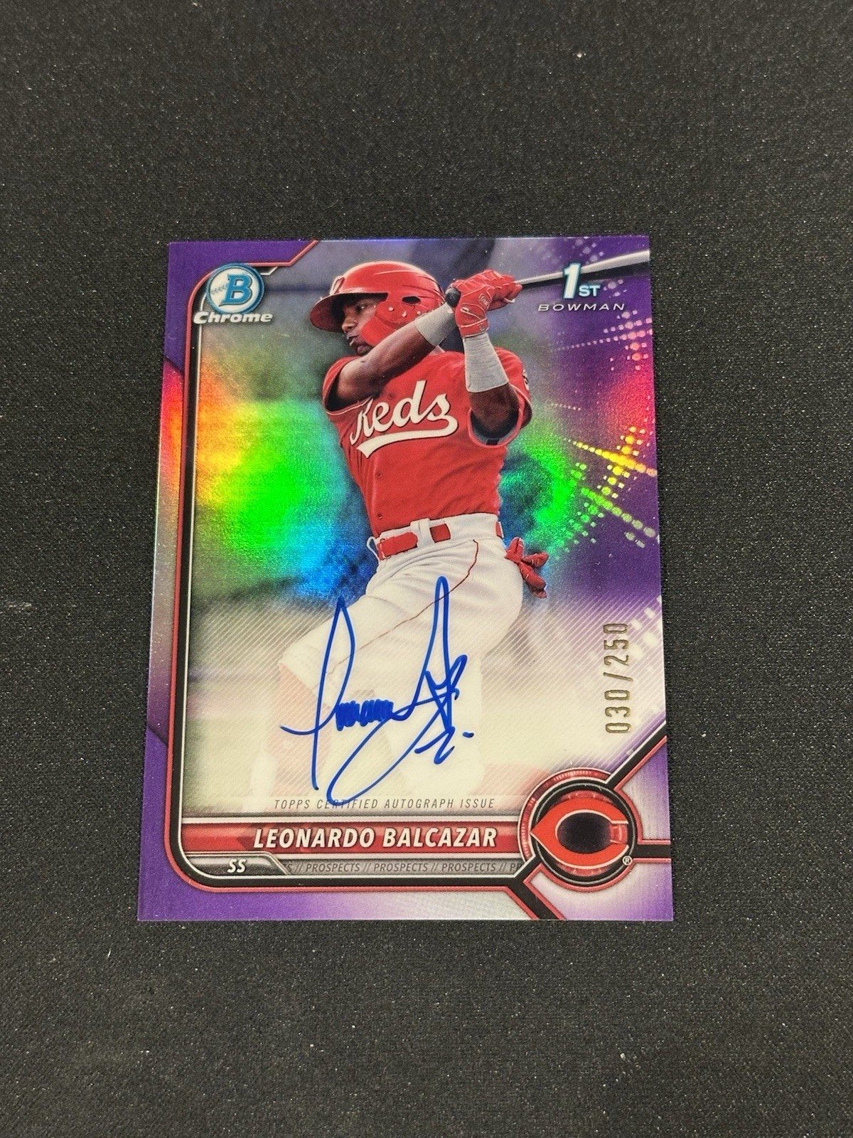 2022 Bowman Chrome Leonardo Balcazar 1st Purple Refractor Auto /250 Reds