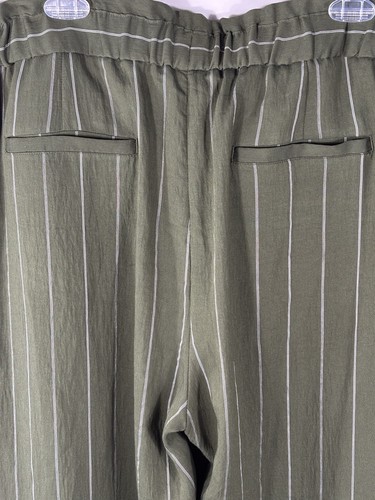 Pantalon femme Vince jambes larges taille haute vert fluide avec rayures blanches taille XL - Photo 5/7
