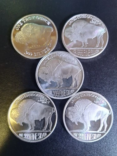 1 oz Silver Buffalo Round .999 Fine (Lot of 5)