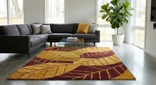 Hand Tufted Modern Abstract Hand tufted Rug Gold Deep Red Wool Area Rug 8x10