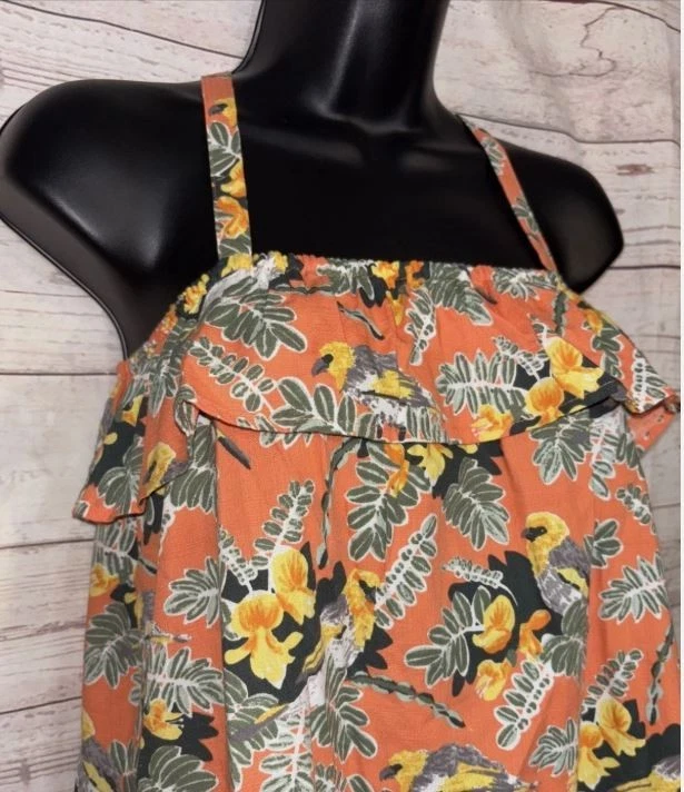 PATAGONIA New Dress Pataloha Girls L Organic Cotton Orange Yellow Bird Floral - Image 2 of 4