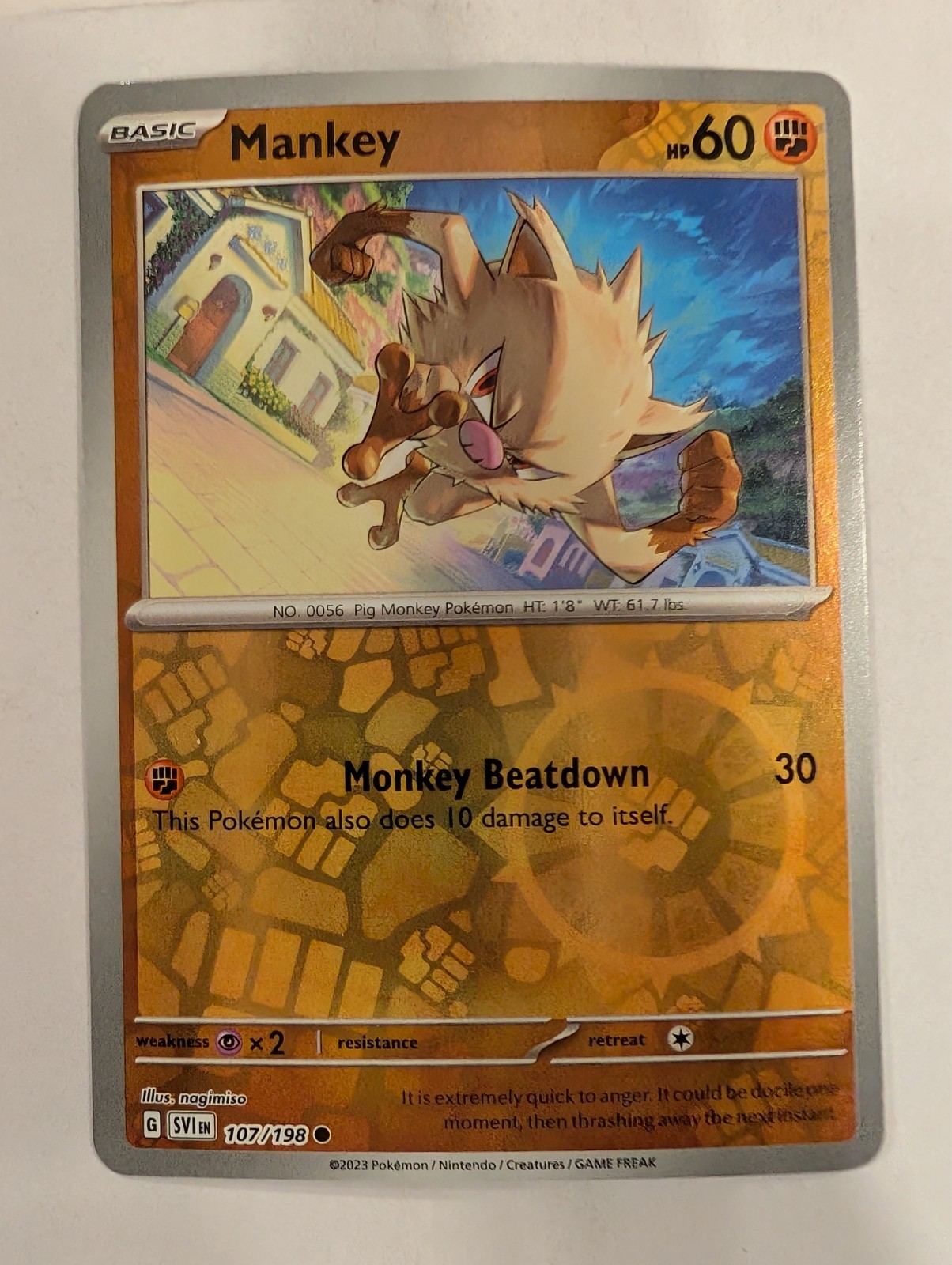 Mankey 107/198 Scarlet & Violet Base Set Pokemon Reverse Holo Foil Nice!